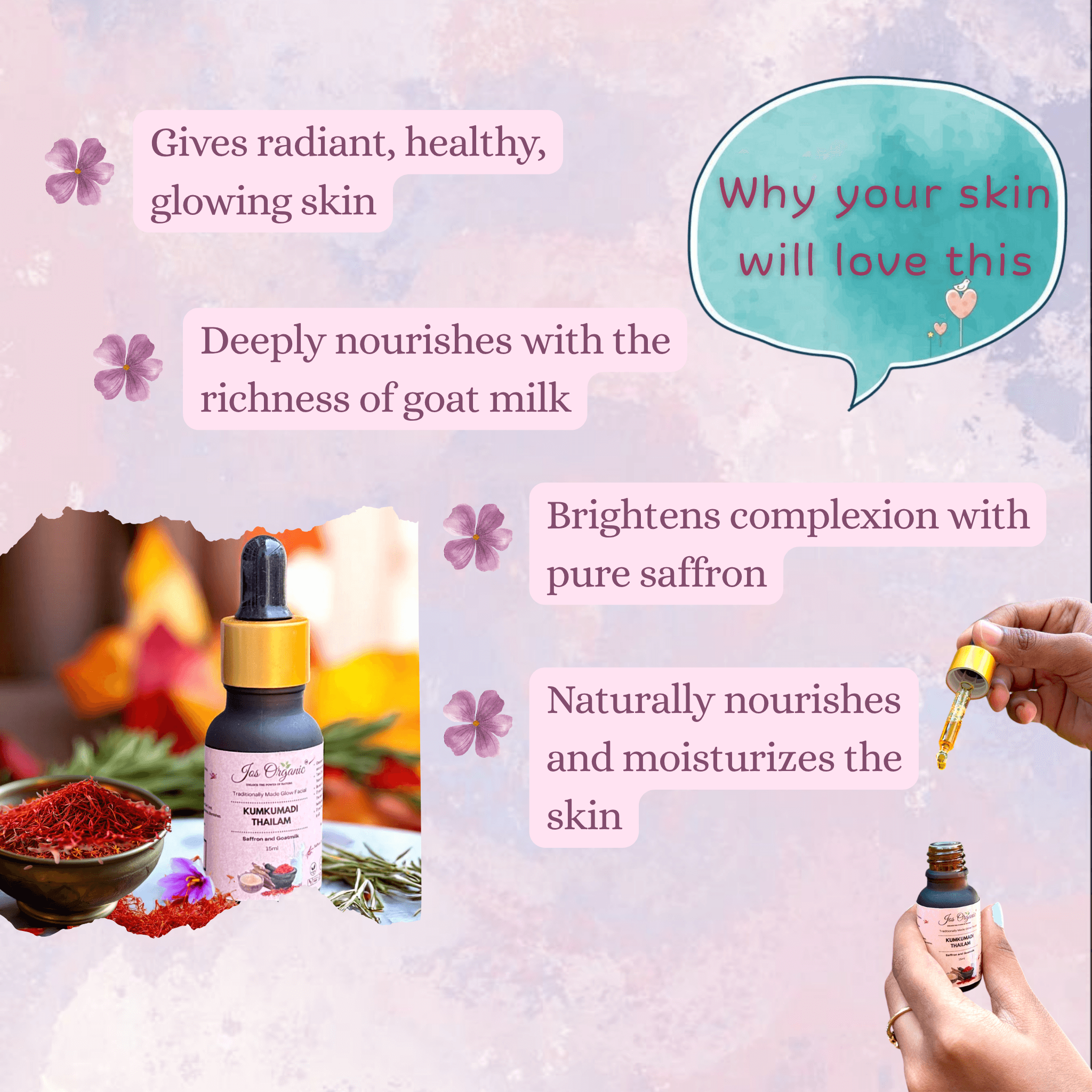 Kumkumadi Thailam (saffron and goat milk glow facial oil)