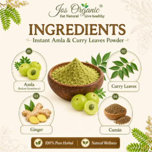Jos Organic Instant Amla & Curry Leaves Juice Mix  Powder | 100% Pure Herbal Wellness Mix | Supports Immunity, Hair Health & Natural Detox